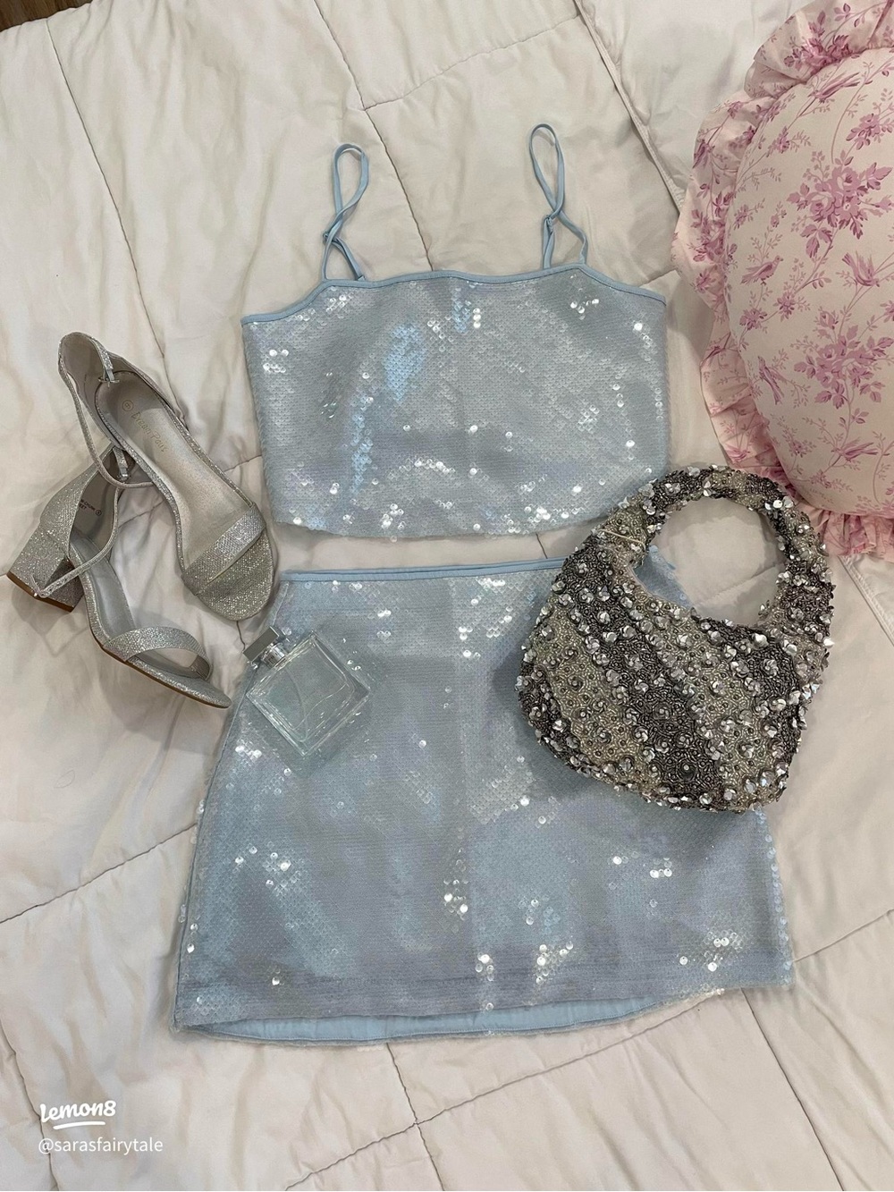 NWT Abercrombie & Fitch Light Blue Sequin A-Line Mini Skort - Picture 2 of 7